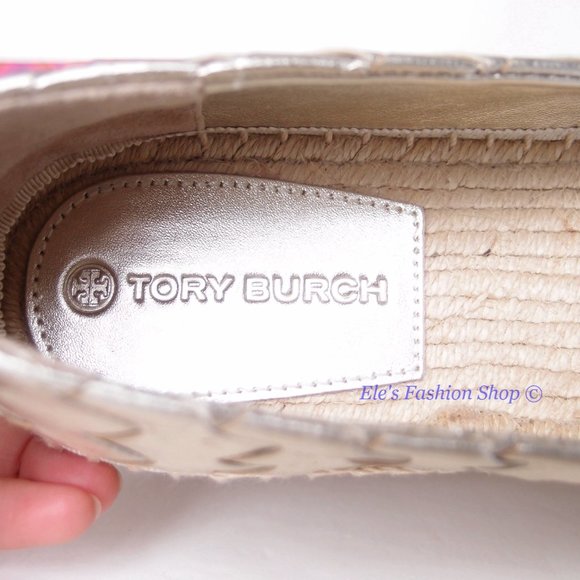 NIB Tory Burch Ines Woven Leather Espadrille Flat Spark Gold US 7 9 9.5 AUTHENTC - Picture 11 of 14